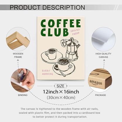 Framed Canvas Wall Art Posters Kitchen Coffee Club Print Vintage Coffee Artwork - Image 2