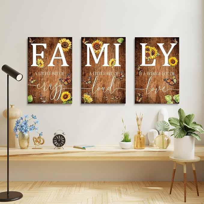 GUBIYU Farmhouse Family Wall Art Set of 3, Rustic Family Wall Decor - Image 3