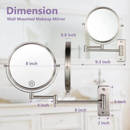 Wall Mounted Makeup Mirror, 1X/5X Magnifying Mirror Double Sided, 8 Inch - Image 4