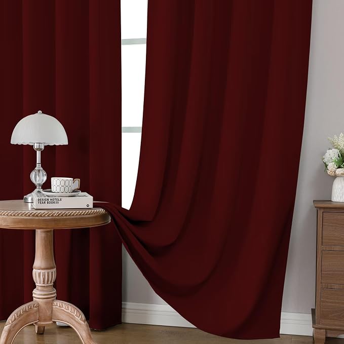 CUCRAF Burgundy Red Blackout Curtains 54 inch Length 2 Panels Set, Rod Pocket - Image 5