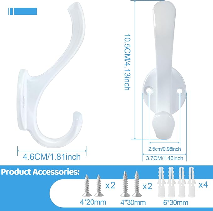 8 Pack Coat Hooks Wall Mount Heavy Duty Utility Retro Double Hooks - Image 3