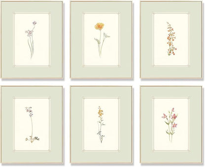 KBKBART Mint Green Floral Wall Art Set of 6 Unframed, Minimalist Abstract by KBKBART