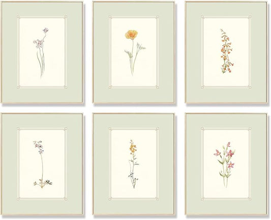 KBKBART Mint Green Floral Wall Art Set of 6 Unframed, Minimalist Abstract by KBKBART