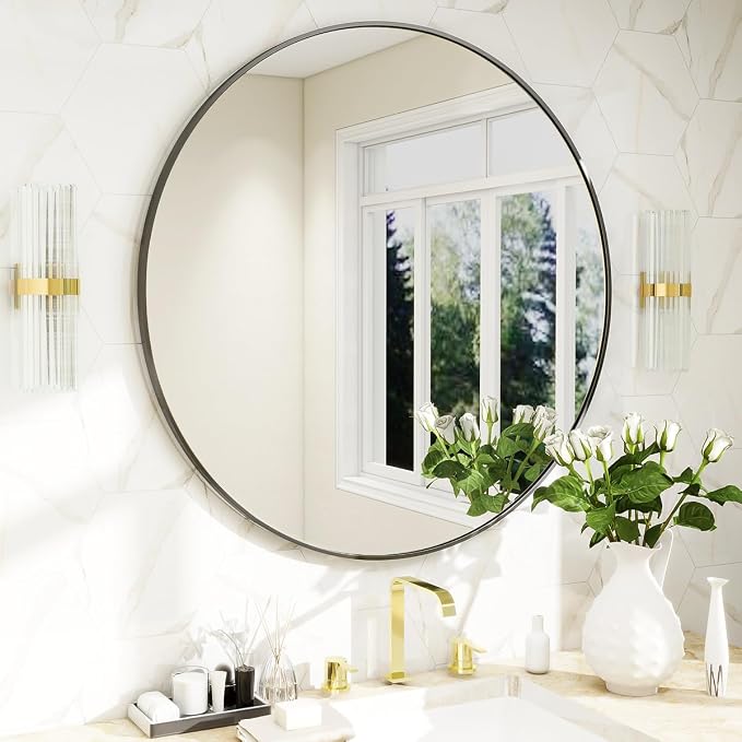BEAUTYPEAK 24 Inch Round Mirror, Metal Frame Circle Mirror, Wall Mounted - Image 7