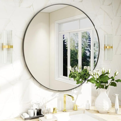 BEAUTYPEAK 24 Inch Round Mirror, Metal Frame Circle Mirror, Wall Mounted - Image 7