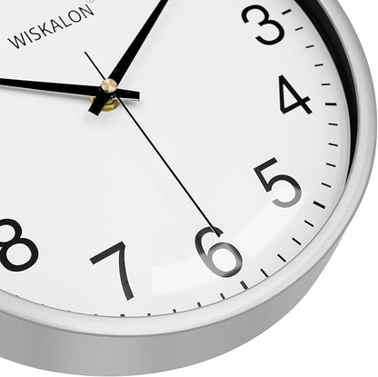 WISKALON 10 Inch Wall Clock, Silent Non-Ticking Round Silver Frame Clock - Image 5