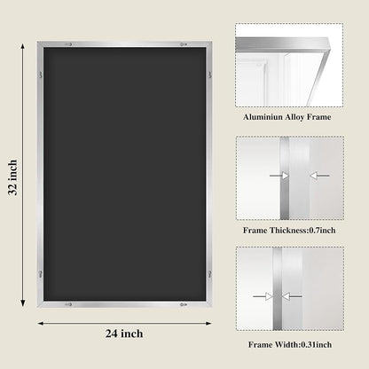 Koonmi Silver Rectangle Wall Mirror, 24x32 Inch Bathroom Mirror, Aluminum Frame - Image 2