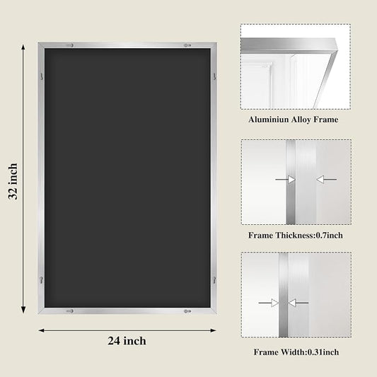 Koonmi Silver Rectangle Wall Mirror, 24x32 Inch Bathroom Mirror, Aluminum Frame - Image 2