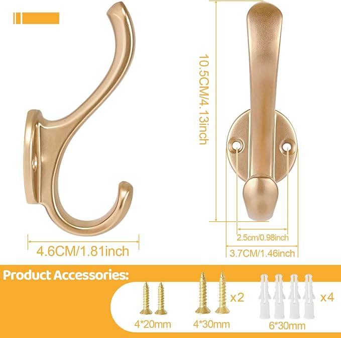 6 Pack Coat Hooks Wall Mount Heavy Duty Utility Retro Double Hooks - Image 3