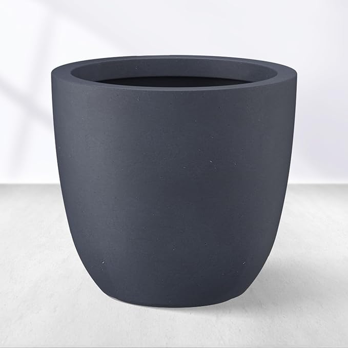 Kante 14 Inch Dia Round Concrete Planter, Indoor Outdoor Large Plant Pot with Drainage Hole and Rubber Plug for Home Patio Garden, Dark Gray