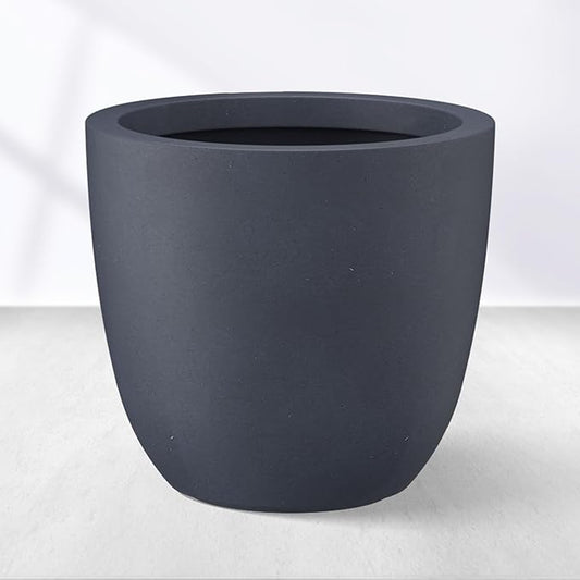 Kante 14 Inch Dia Round Concrete Planter, Indoor Outdoor Large Plant Pot with Drainage Hole and Rubber Plug for Home Patio Garden, Dark Gray