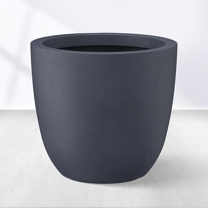 Kante 18 Inch Dia Round Concrete Planter, Indoor Outdoor Large Plant Pot with Drainage Hole and Rubber Plug for Home Patio Garden, Dark Gray