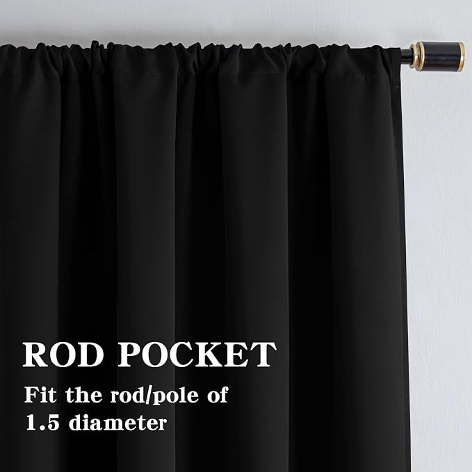 IGEMAEVE Black Blackout Curtains 96 Inch Length 2 Panels Set, Rod Pocket Energy - Image 6