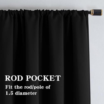 IGEMAEVE Black Blackout Curtains 72 Inch Length 2 Panels Set, Rod Pocket Energy - Image 6
