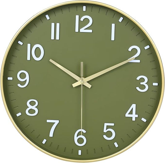HZDHCLH Wall Clocks Battery Operated, Wall Clock Green Gold, 8 inch Wall Clock by HZDHCLH