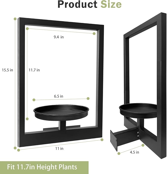 Picture Frame Plant Holder, Wall Mount Plants shelf Indoor Outdoor, Metal Hanging Planters Stand Decor, Window Planter Hanger Shelves, Modern Floating Ornament Rack Art for Home & Garden((Black 2pc))