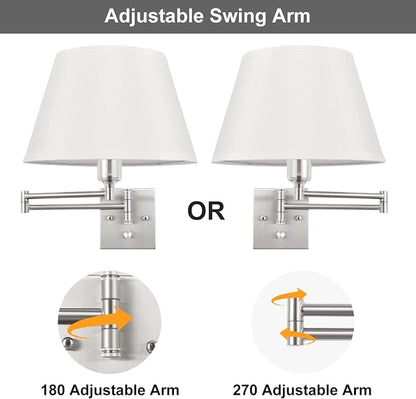 TRLIFE Dimmable Wall Sconce Plug in, Brushed Nickel Wall Sconces Set of Two - Image 4