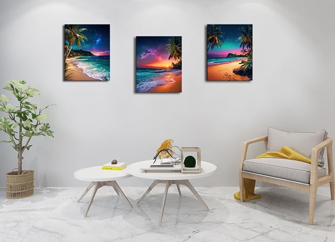 Sunset Ocean Canvas Wall Art Tropical Beach Prints Painting Palm Coconut Tree - Image 6