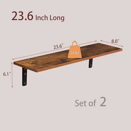 DINZI LVJ Long Wall Shelves, 23.6 Inch Wall Mounted Shelves Set of 2, - Image 3