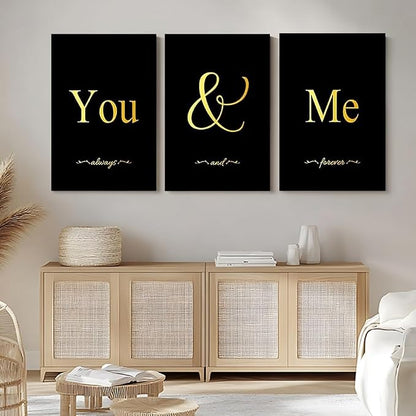 GUBIYU Black and Gold Bedroom Art Love Wall Decor You and Me Word Canvas Poster - Image 5