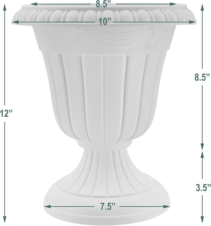 PL20GY Classic Traditional Plastic Urn Planter Indoor/Outdoor, 10" x 12", Gray