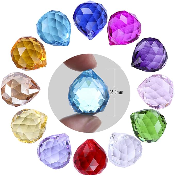 H&D 20mm Multi-Color Crystal Ball Prism Feng Shui Faceted Decorating,Pack of 12