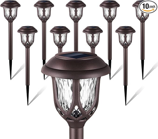 10 Pack Solar Lights Outdoor Decorative Garden Yard Lights for Pathway Walkway Sidewalk Driveway. (Brown, Warm White)