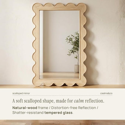 CAALMA Scalloped Wall Mirror 24 x 36 Rectangular, Bathroom Mirror, Mirrors - Image 3