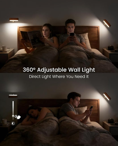 Wood LED Wall Sconce Magnetic 360°Rotate Mounted Mini Lamp Brightness - Image 6