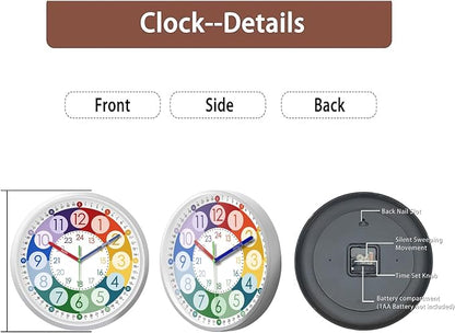 XFM Learning Clock for Kids 8 Inch Silent Wall Clocks Battery Operated Colorful - Image 7