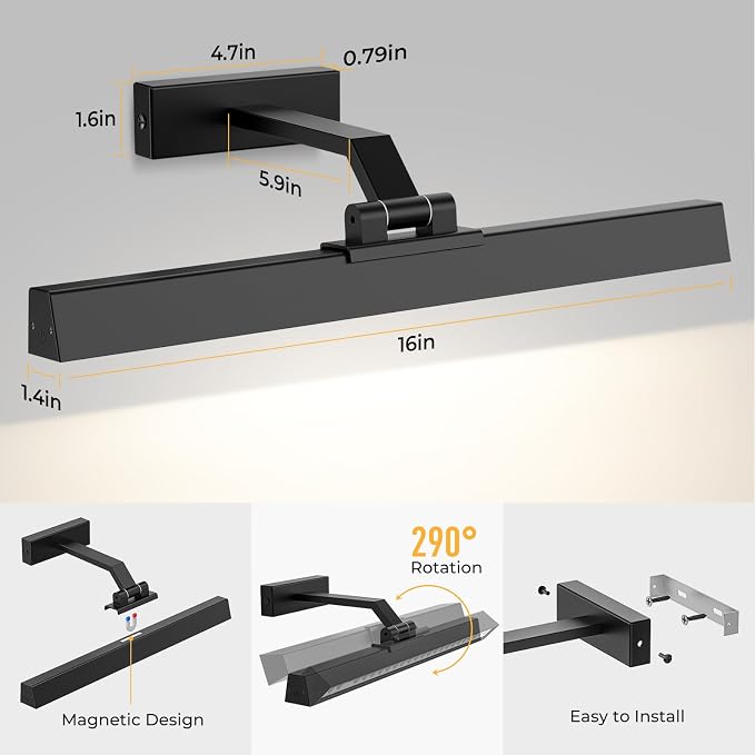 Afyuol Picture Lights for Wall, Battery Operated Gallery Light 16in for - Image 7