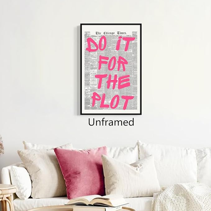 Enlaizhude Pink Do It For The Plot Quote Poster, Vintage Black White Newspaper - Image 5