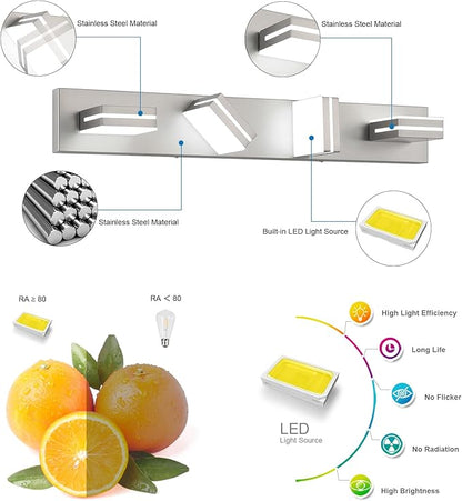SineRise LED Modern Bathroom Vanity Light Fixtures, Brushed Nickel Modern - Image 2