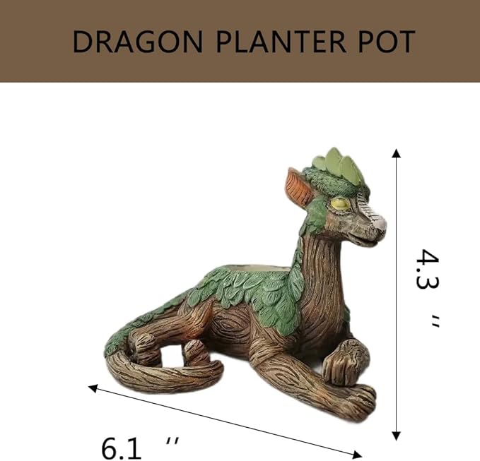 Funny Dragon Planter, Resin Animal Planter, Dragon Statue Outdoor, Dragon Figurines, Unique Succulent Pots with Drainage Hole, Dragon Yard Decor for Outside Lawn Patio Patio Yard Ornament Gifts (A)