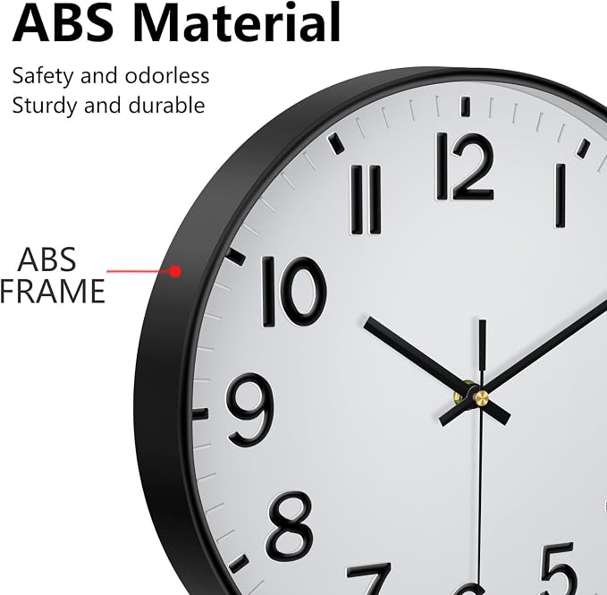 Black Wall Clock, 8 Inch Wall Clocks Battery Operated, Round Modern Non Ticking - Image 6