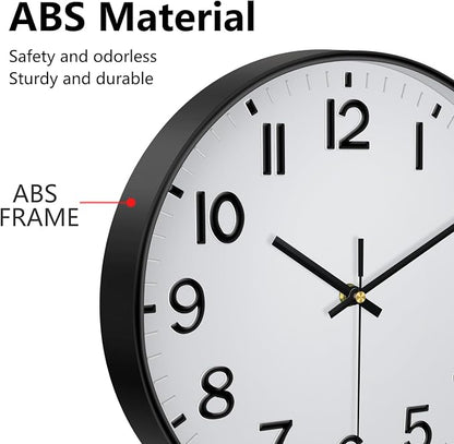 Black Wall Clock, 8 Inch Wall Clocks Battery Operated, Round Modern Non Ticking - Image 6