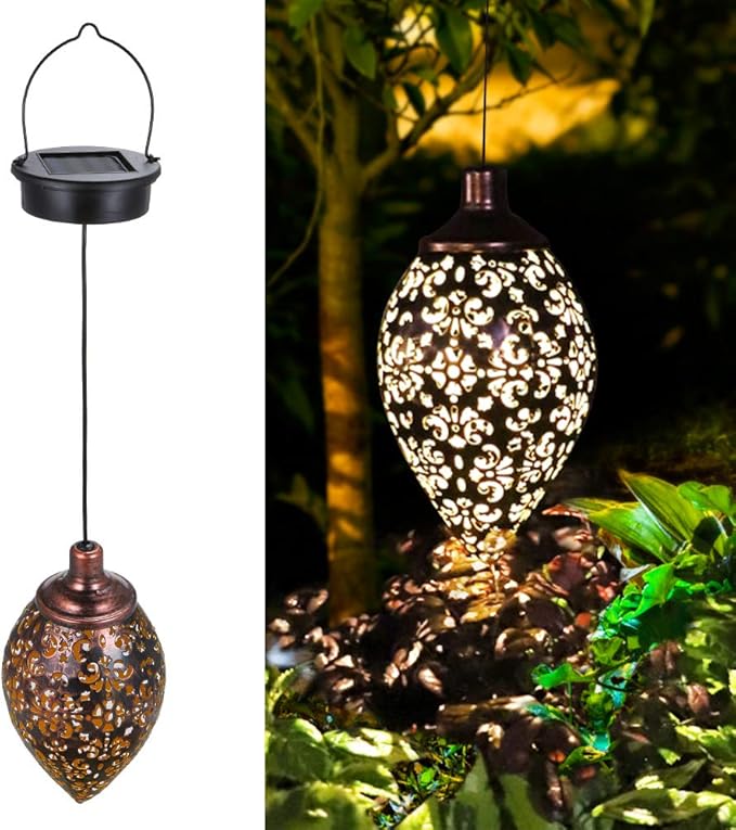 Hanging Solar Lights Solar Lantern LED Garden Lights Metal Lamp Waterproof for Outdoor Hanging Decor