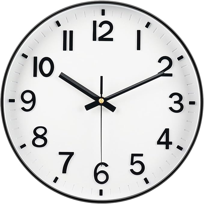 Black Wall Clock, 8 Inch Wall Clocks Battery Operated, Round Modern Non Ticking by MABPEDO