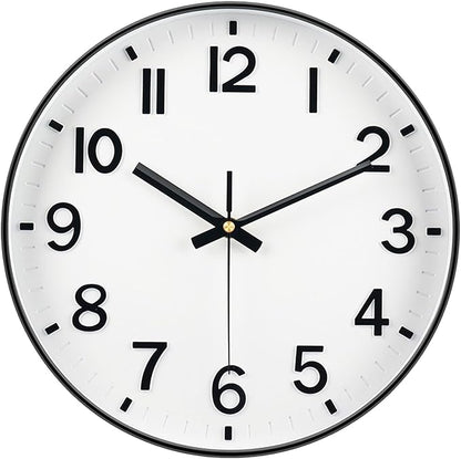 Black Wall Clock, 8 Inch Wall Clocks Battery Operated, Round Modern Non Ticking by MABPEDO