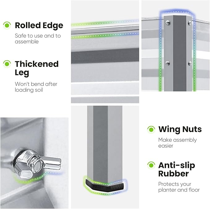 KING BIRD Raised Garden Bed with Legs Galvanized Elevated Planter Box for Backyard, Patio, Balcony, 33.9x17.7x31.5in, Silver