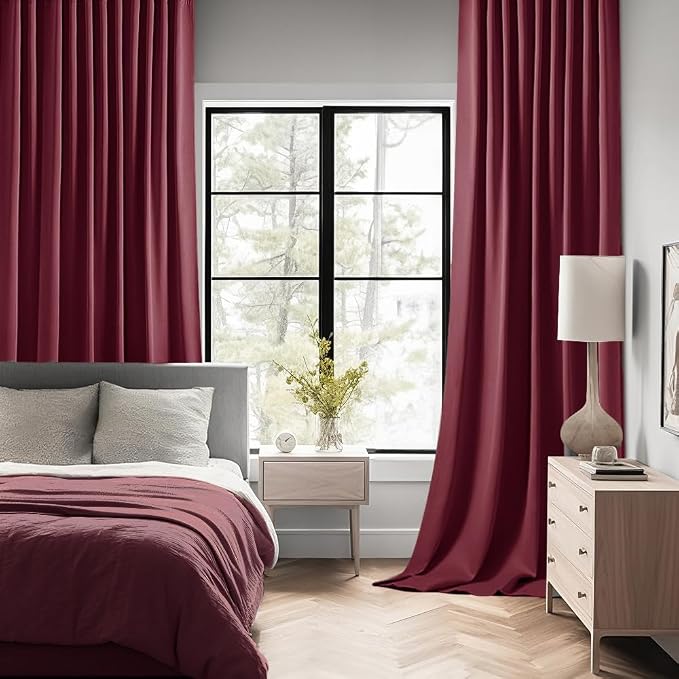 MIULEE Christmas Wine Red Back Tab Blackout Curtain 96 Inch Long 2 Panels Set - Image 2