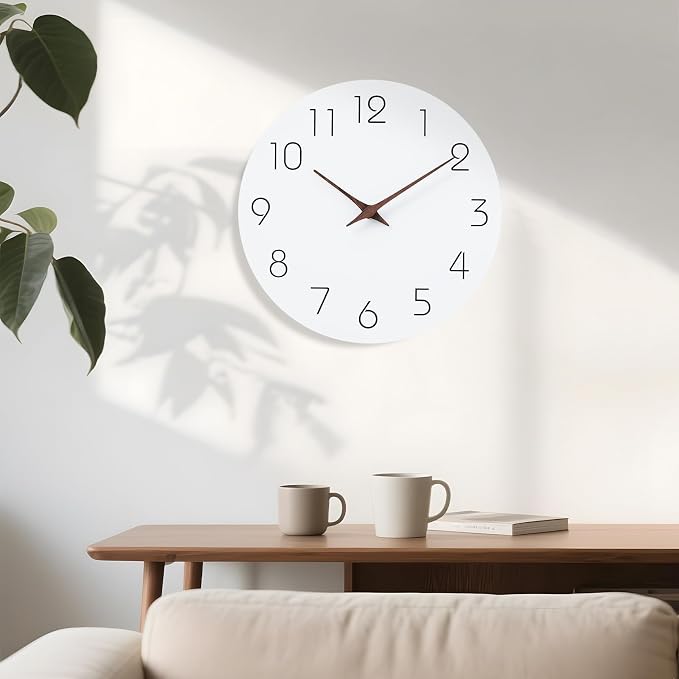 Mosewa Wall Clock 14 Inch White Silent Non Ticking Battery Operated Simple - Image 6
