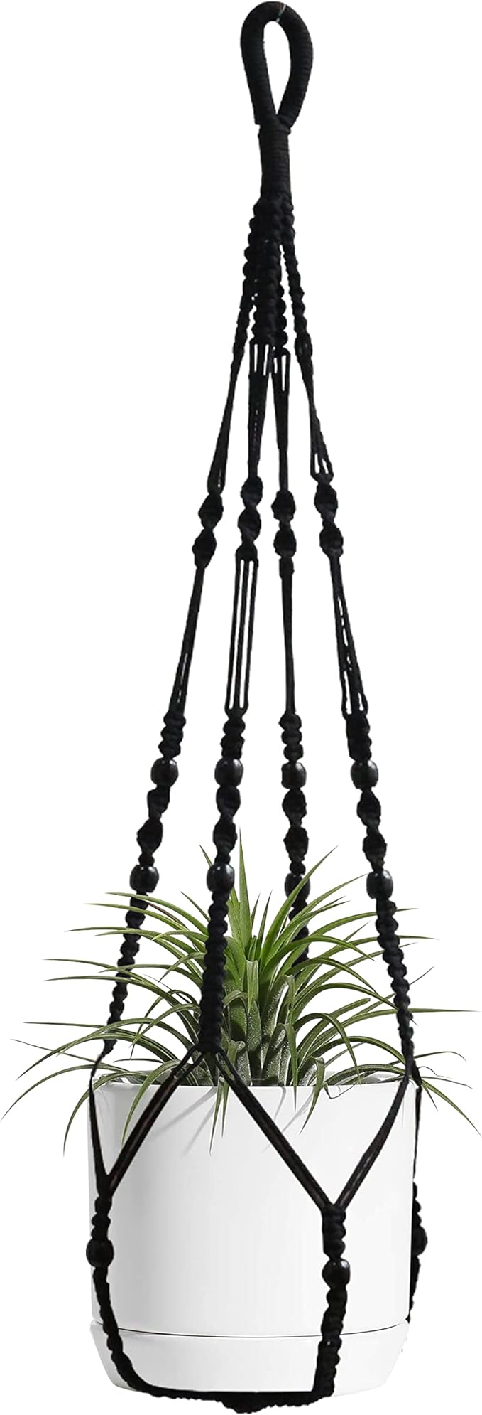 Macrame Plant Hanger Indoor Hanging with Wood Beads Macrame Planters No Tassel for Indoor Outdoor Boho Home Decor 35 Inch (Black,1pc)
