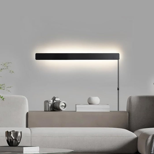 KELUOLY Modern Plug in Wall Sconces, 23.6 inch Frosted Black LED Long Wall by KELUOLY