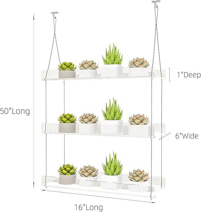 Hanging Clear Window Plant Shelves, Height Adjustable Acrylic Window Plant Hanger, 3-Tier Sturdy Window Sill Plant Shelf for Indoor Window Grow Herbs, Succulents, Flower