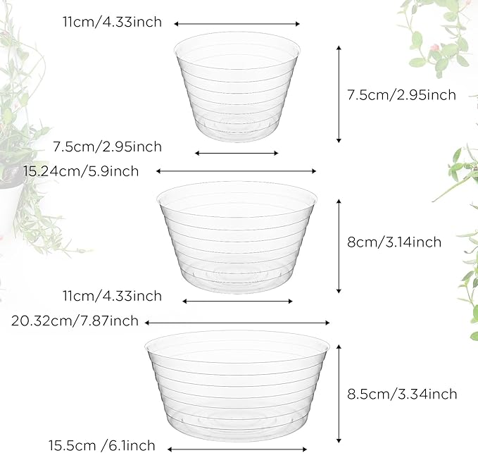 Hoolerry Plastic Plant Saucer Clear Deep Drip Tray Thickened Clear Plant Saucers Trays for Pots Deep Drip Trays for Home Garden Indoor and Outdoor Potted(15 Pcs,4, 6, 8 Inch)