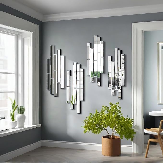 Artisan Set of 4 Silver Beveled Wall Decor Mirrors - Image 5