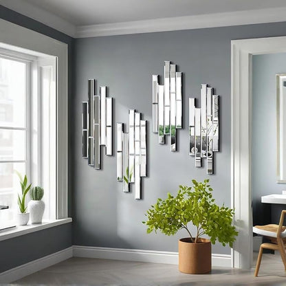 Artisan Set of 4 Silver Beveled Wall Decor Mirrors - Image 5