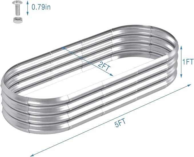 HOXHA Planter Raised Beds, 5X2X1 FT Land Guard Oval Galvanized Steel Planter Box, Metal Raised Garden Bed kit, for Outdoor Growing Fresh Veggies, Flowers, Herbs, and Succulents
