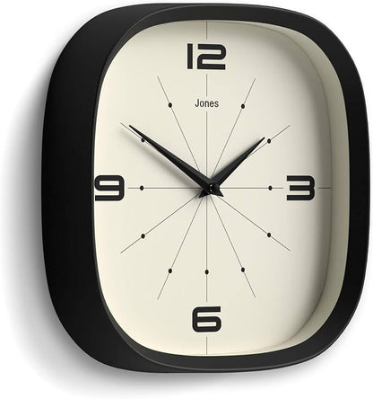JONES CLOCKS® Pulsar wall Clock | Square Rounded Retro Clock | 10 inch | Black - Image 2